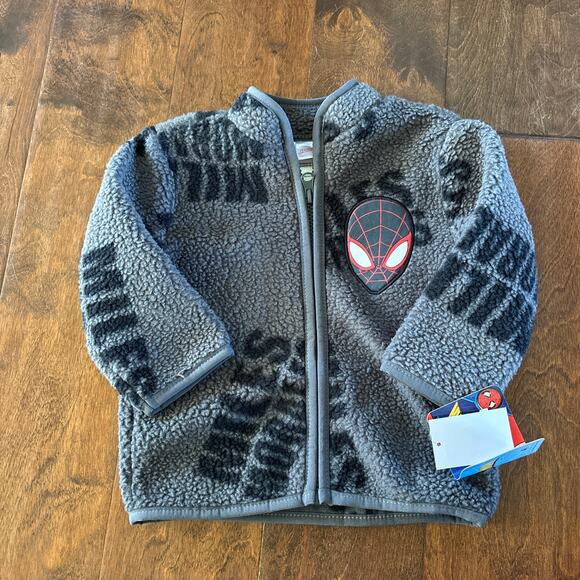 Spiderman Boys 12 Month Faux Sherpa Shacket Sweatshirt Zip Up Gray - Picture 1 of 4